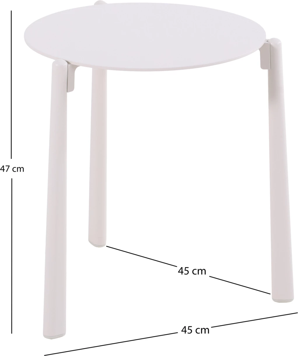 Tavolinë anësore e rrumbullakët Deneris, alumin ngjyrë fildishi, 45x45x47cm