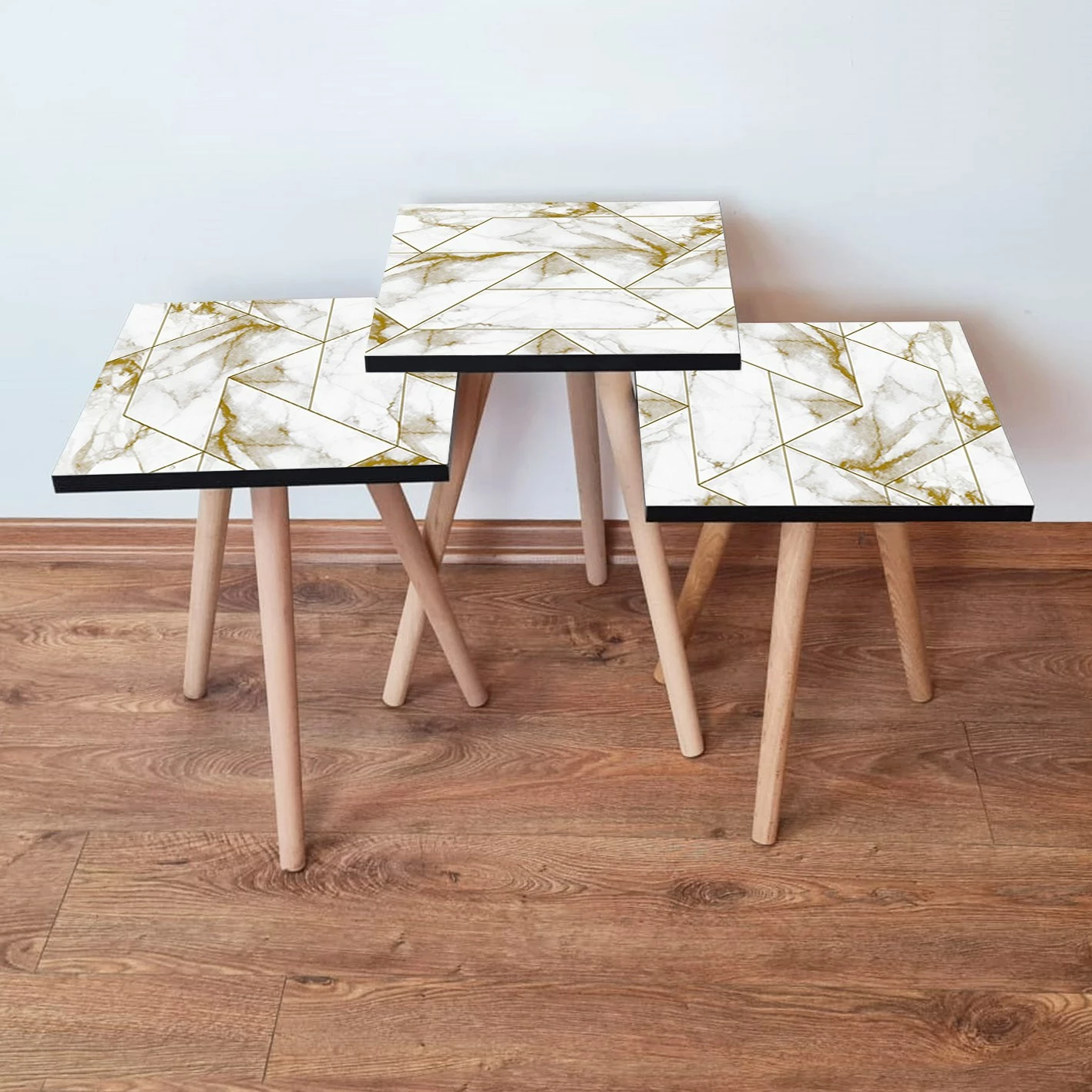 Set tavolinash ndihmëse (3 copë), Skye Decor, 3Shp228, e bardhë dhe ari