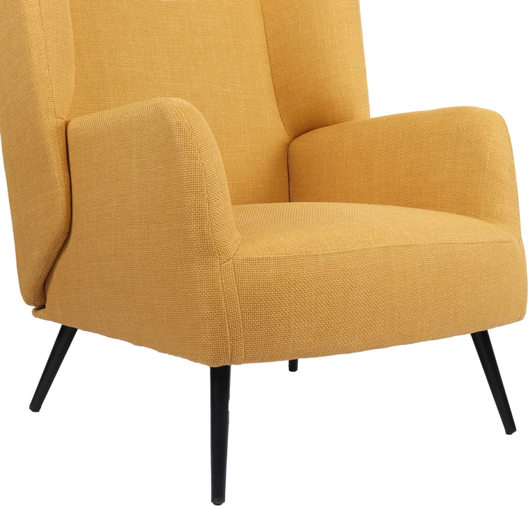 Karrige e madhe Mareta, material tekstili i verdhë, këmbë metalike të zeza, 83x80x99cm