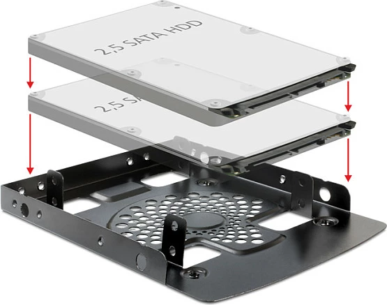 Kornizë montimi DeLOCK 18198 për 2x 2.5" HDD/SSD në vend 3.5", e zezë