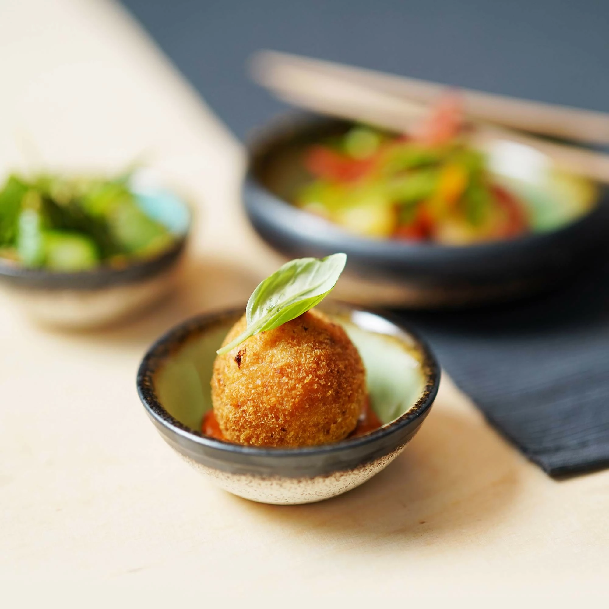 Ramekin Fine Dine Topaz 50 ml, diametër 50 mm, stoneware, blu/gri/jeshile/verdhe, set 12 copë