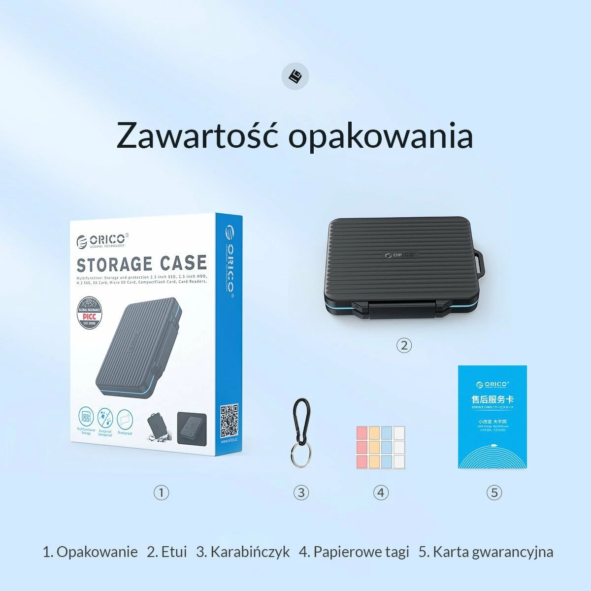 Kuti për karta SD/microSD Orico PHCD-3-BK-BP, për 12 SD + 12 microSD, me karabiner, e zezë