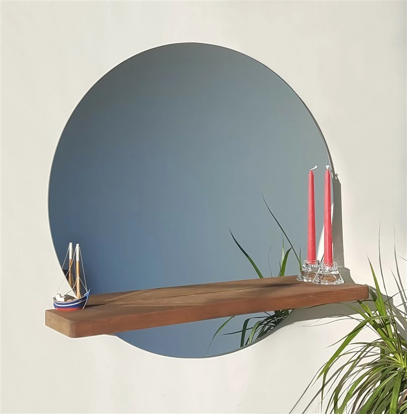 Pasqyrë me rafte muri, ngjyrë arre, SUNSET, 70x70cm