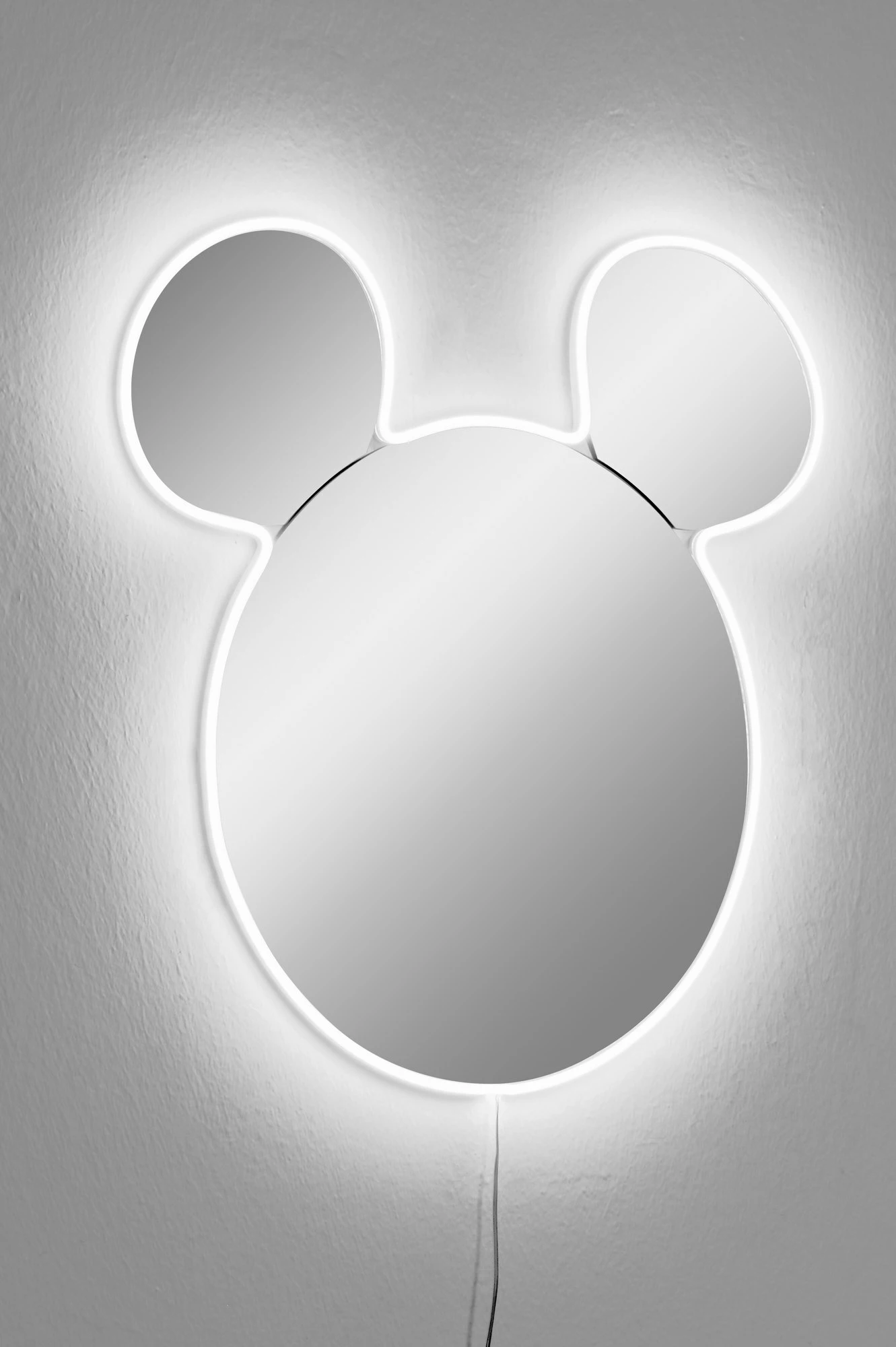 Pasqyrë me ndriçim LED, formë Mickey, ngjyrë e bardhë, Hanah Home