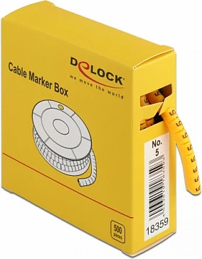 Marker kabllosh DeLOCK Cable Marker Box No.5, 500 copë, për kabllo 4–5 mm, e verdhë