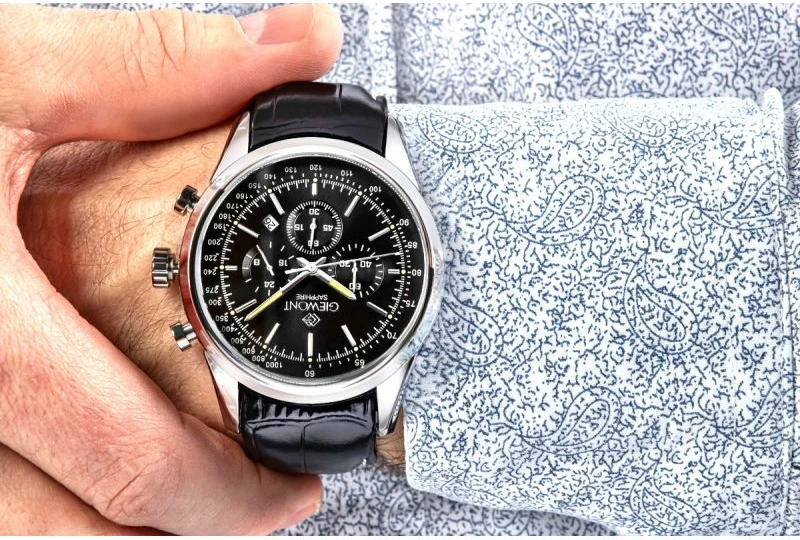 Orë dore meshkuj Giewont GW7650-A2, e zezë/argjendtë