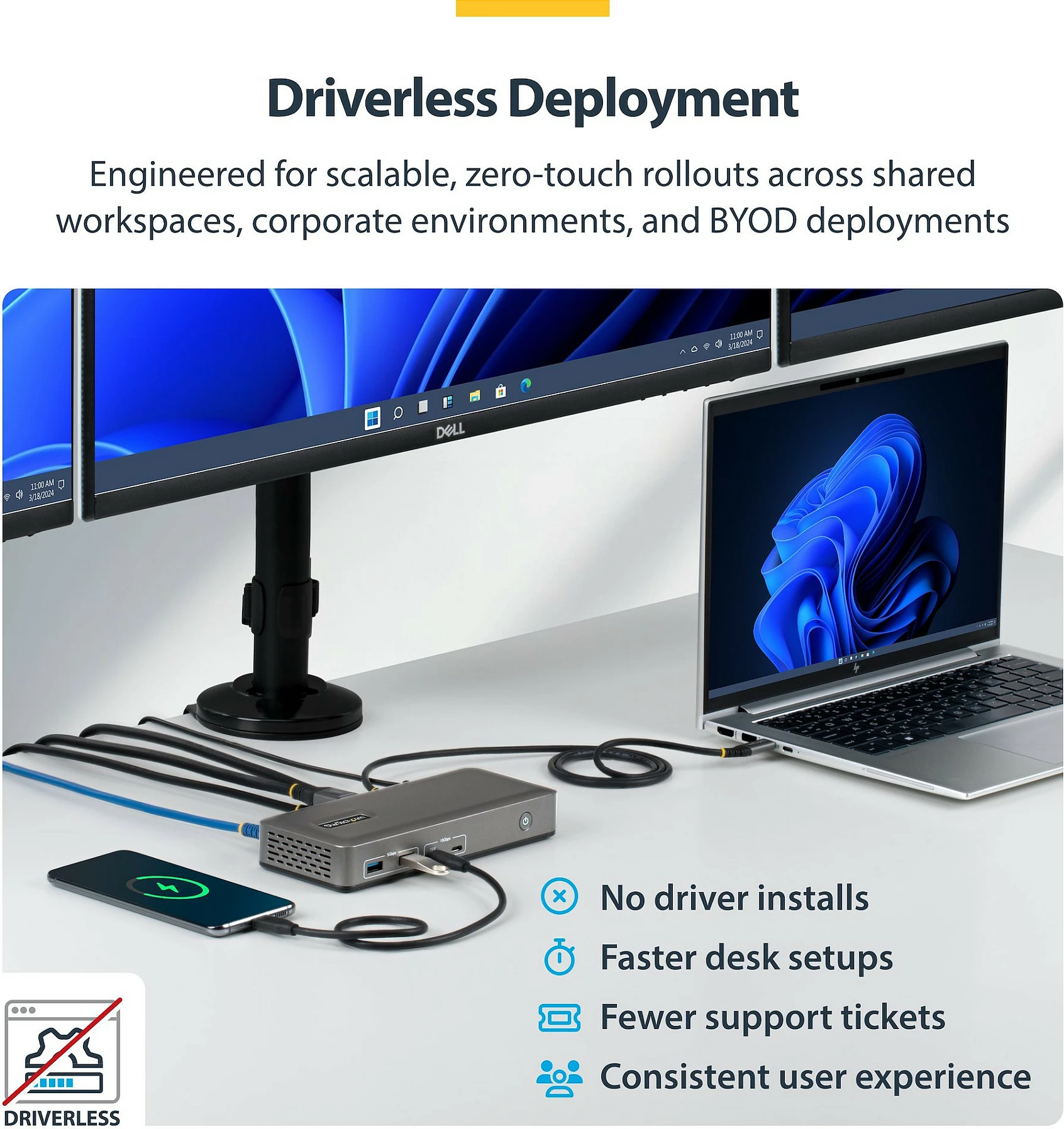 Docking station StarTech 199UE-USBC-DOCK, USB-C, HDMI + DisplayPort, 4K, Gigabit Ethernet, 10Gbps, gri