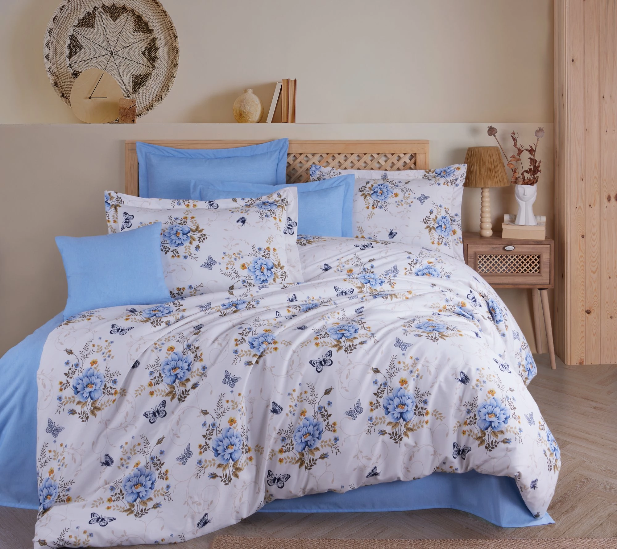 Set mbulesë për jorgan një person, l'essentiel, Aylin, ranforce, blu, bardhë, kafe