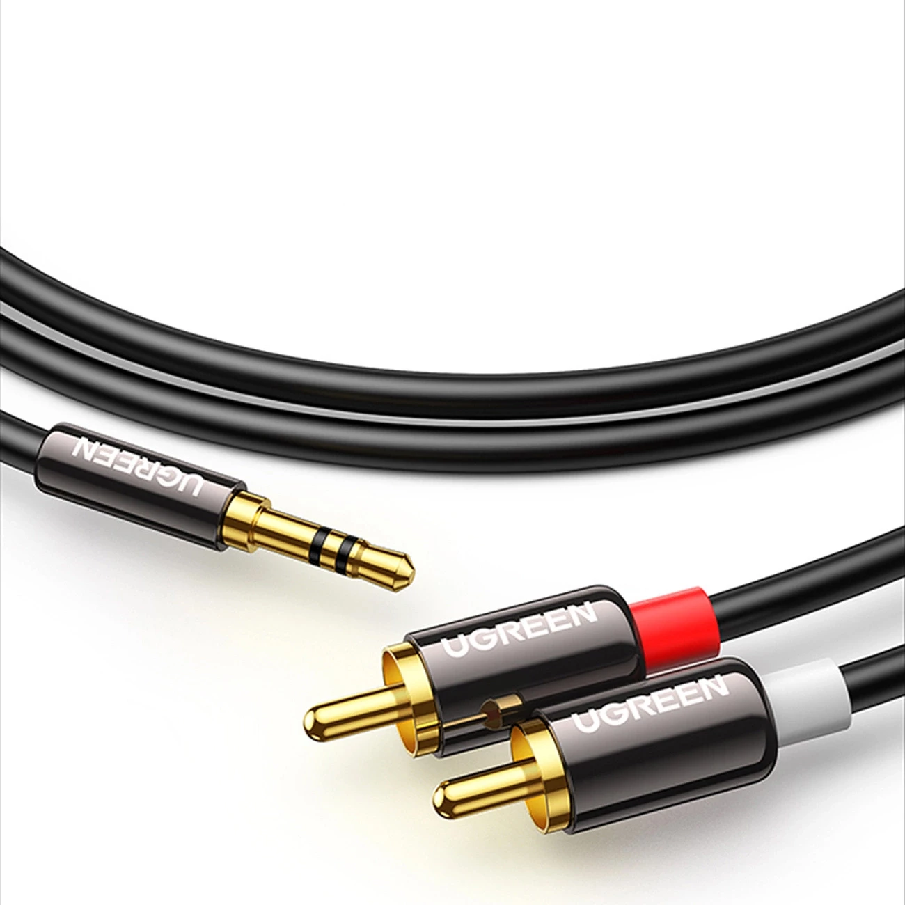 Kabllo audio Ugreen AV116 10584, mini jack 3.5mm në 2RCA, 2m, e zezë