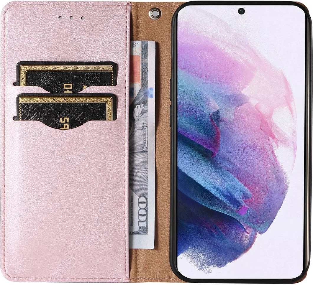 Mbështjellës Hurtel Magnet Strap Case për Samsung Galaxy S22+, me portofol dhe litar dore, Rozë