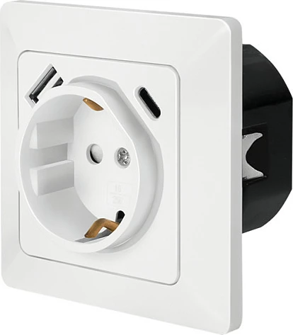 Prizë muri LogiLink, 1x Schuko + USB-A + USB-C, e bardhë