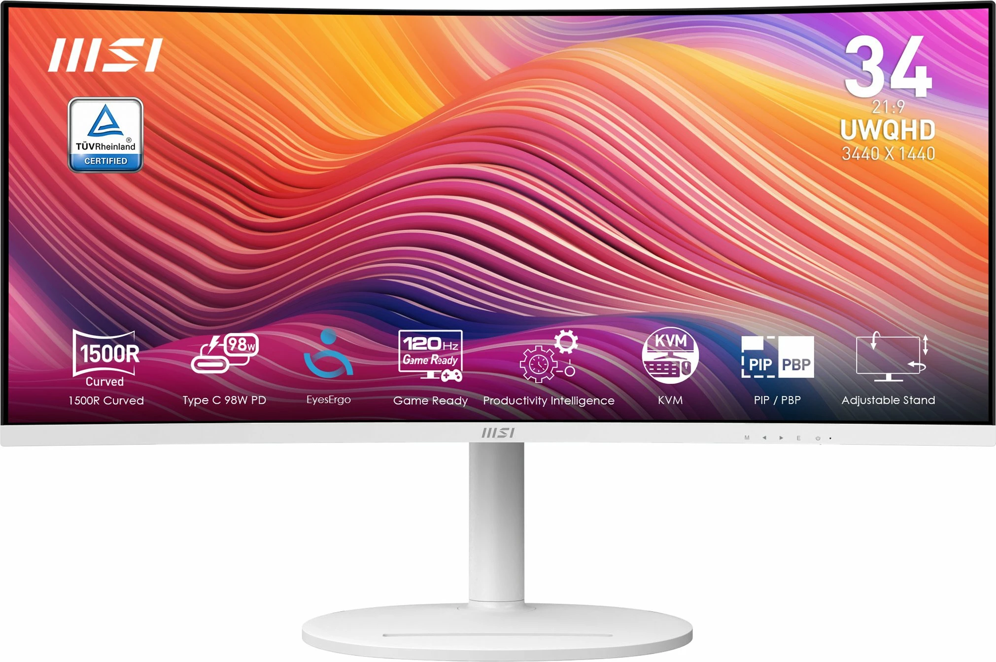 Monitor lakuar MSI Modern MD342CQPWDE 34\" UWQHD 120Hz USB-C/DisplayPort, bardhë