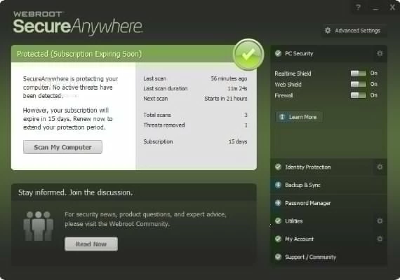 Webroot Secure Anywhere Antivirus 2021 6 Months 3 Dev EN Global