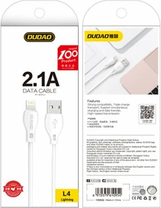 Kabllo Lightning Dudao L4L, 2m, 2.1A, e bardhë