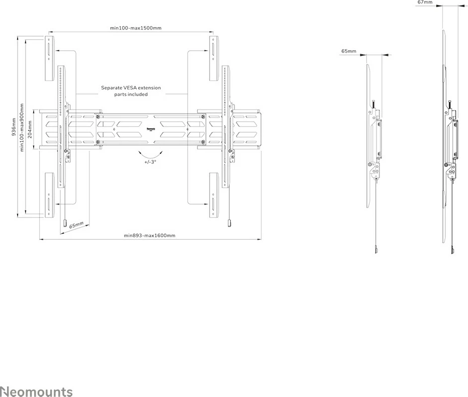 Mbajtëse muri Newstar WL30S-950BL19, për TV 55-110", rregullim lartësie, e zezë