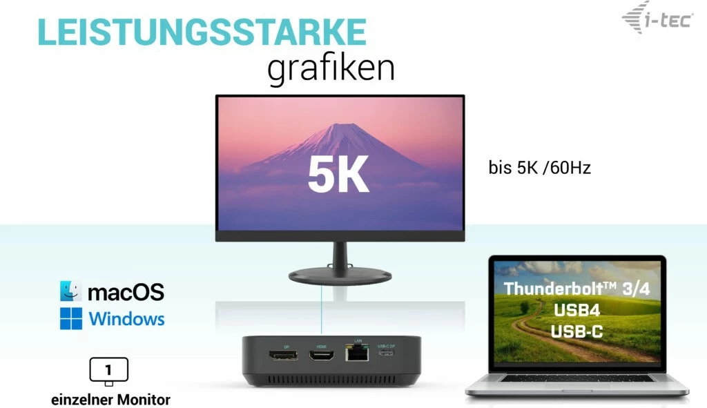 Docking station I-Tec USB-C HDMI Dual DP, 100W, me adapter universal, e zezë