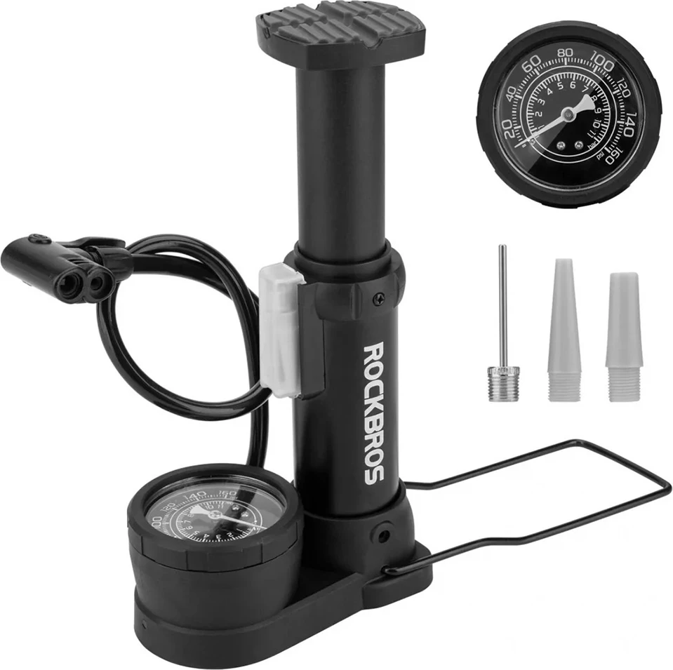 Pompë dyshemeje për biçikletë Rockbros 42610002001 me matës presioni, e zezë