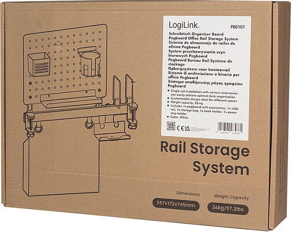 Organizator tavoline LogiLink Pegboard Office Rail Storage System, i bardhë