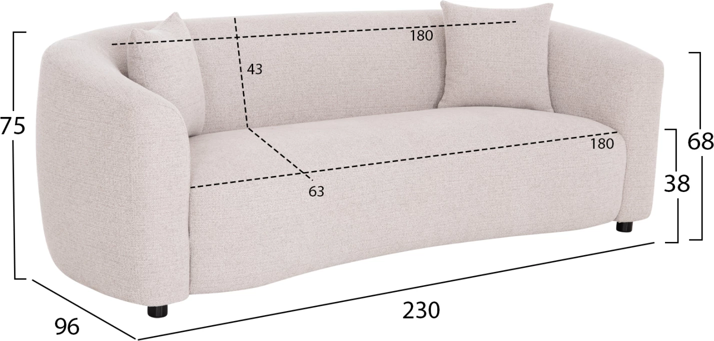 Divan treshe NORD, material bezhë e çelët, FH3321.02, 230x96x75cm