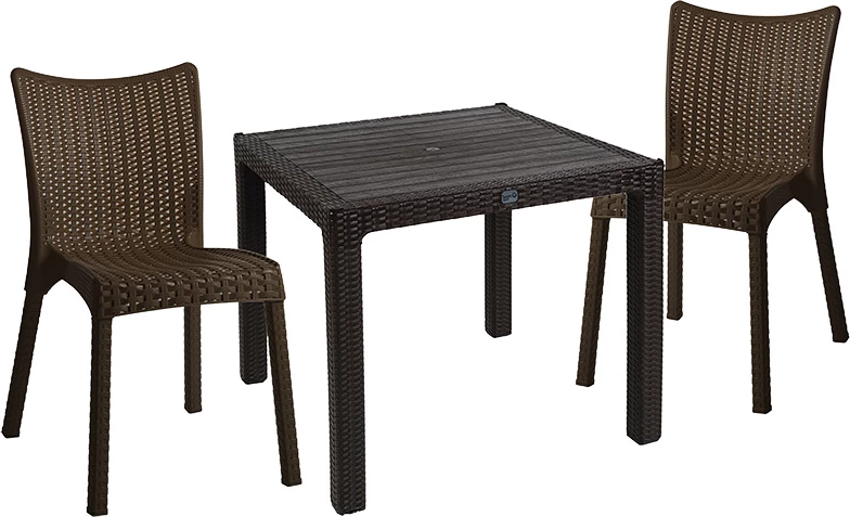 Tavolinë me karrige Explore-Confident set 3 copë PP ngjyrë kafe 90x90x73.5cm