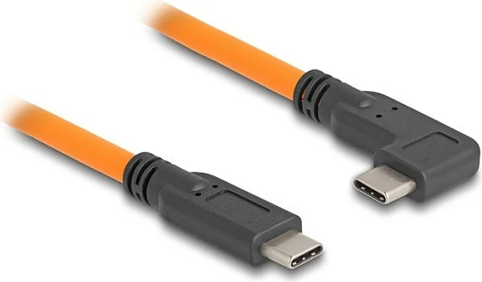 Kabllo USB-C DeLOCK, USB-C në USB-C, 5 Gbps, 1 m, kënd 90°, USB PD 100 W, portokalli