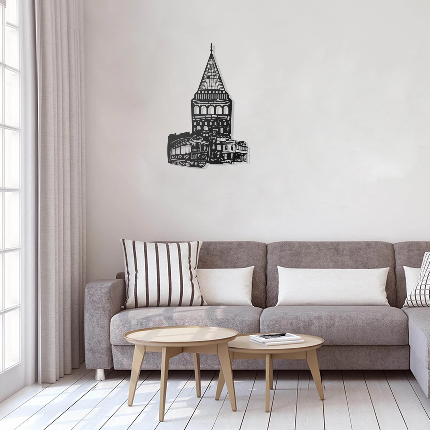 Aksesor dekorativ metalik për mur, Galata Tower, Wallity, ngjyrë e zezë