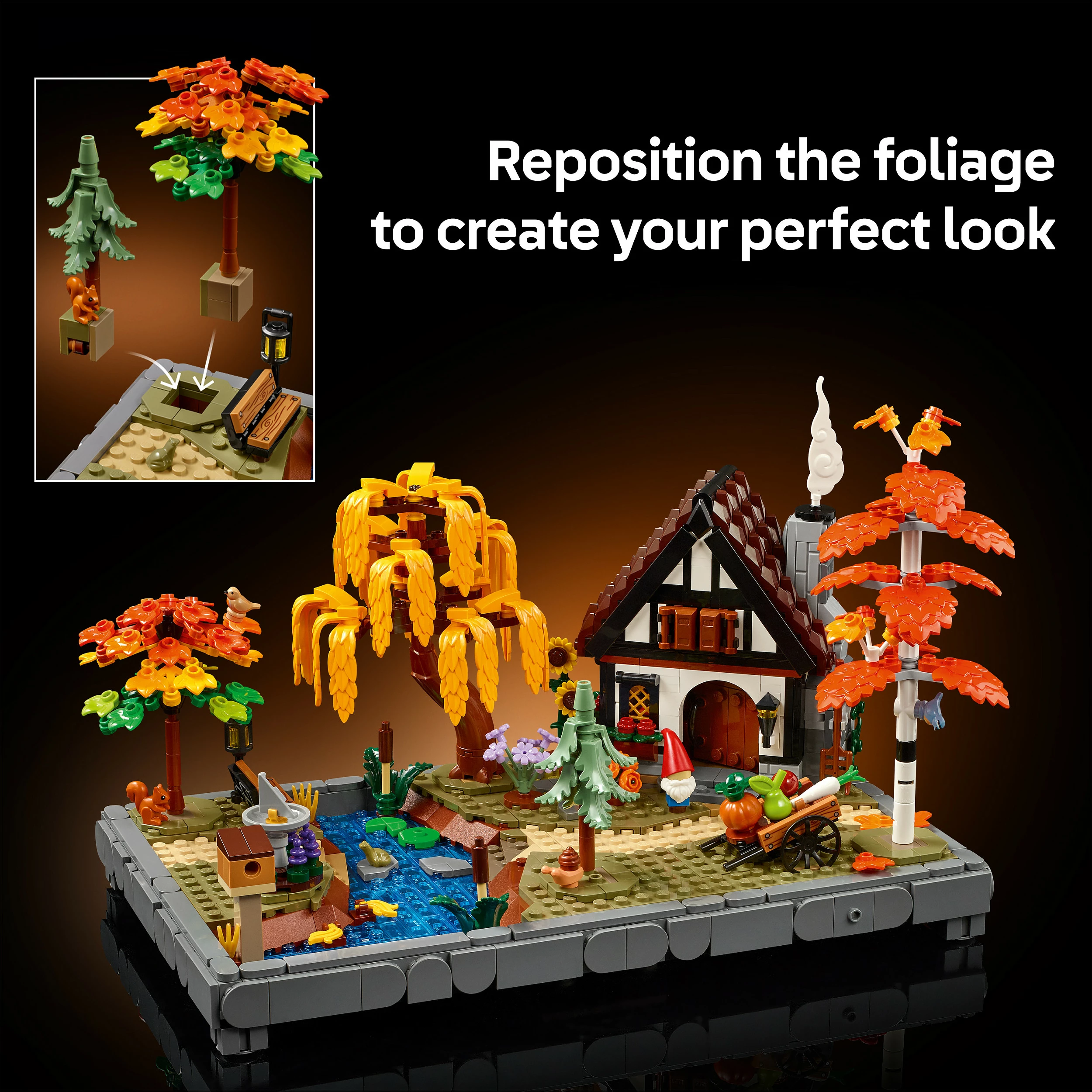 Set ndërtimi LEGO Icons Autumn Cottage Garden 11372, 1102 copë, 18+, multikolor