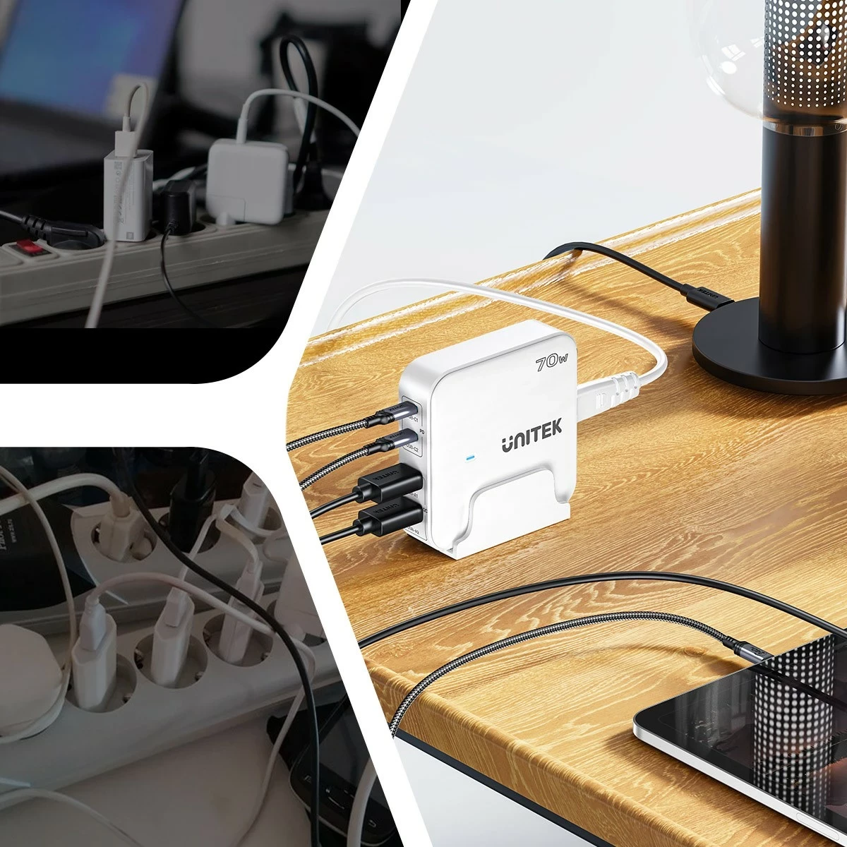 Karikues tavoline Unitek GaN 70W 2xUSB-A 2xUSB-C