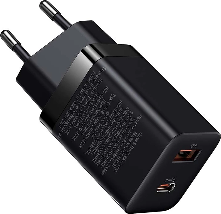 Karikues i shpejtë Baseus CCSUPP-E01, 30W, USB + USB-C, i zi