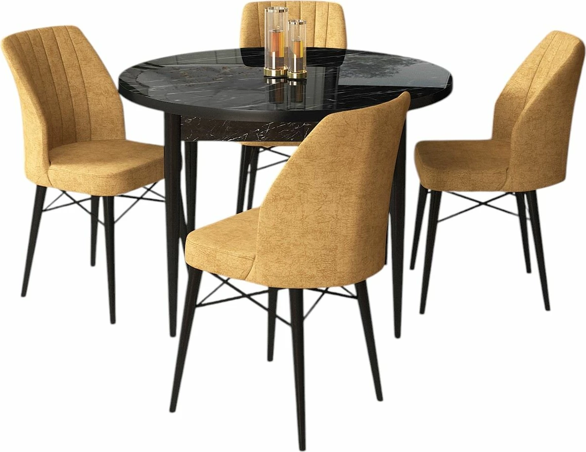 Tavolinë me karrige (5 copë), Skye Decor, Rox, mermer i zi, kafe cappuccino