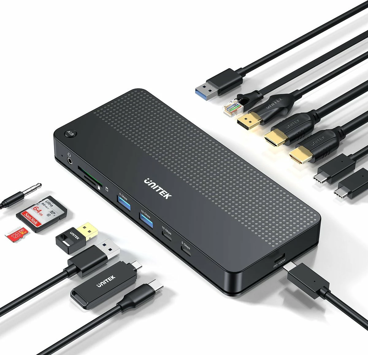 Switch KVM Unitek D1103A, 2 PC, 4K@60Hz, 2x HDMI + DisplayPort, Gigabit Ethernet, USB-C PD 100W, i zi