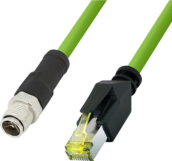 Kabllo patch industriale LogiLink M12 X-coded në RJ45, CAT6A, 0.25 m, PUR, e gjelbër