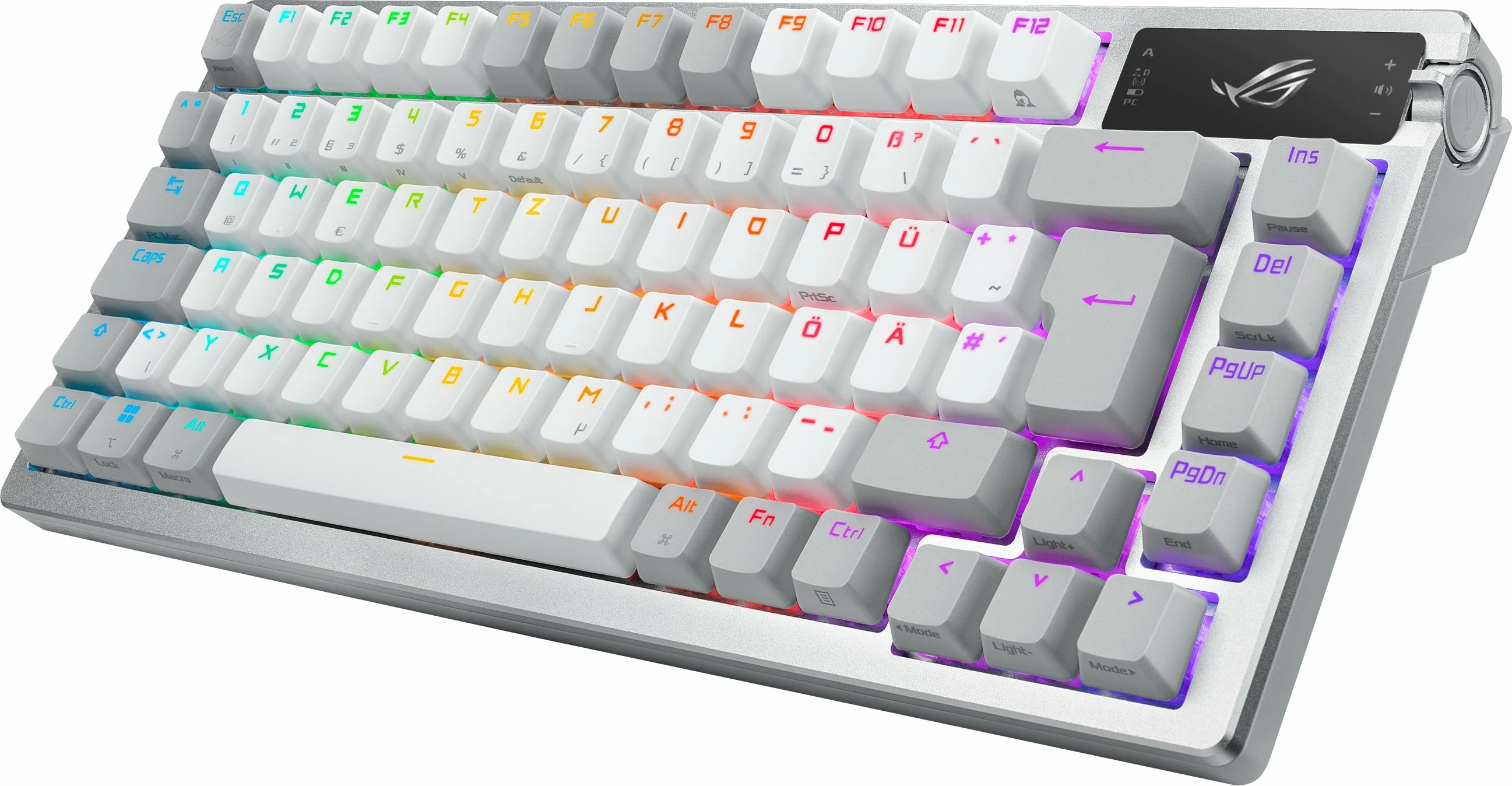 Tastierë mekanike ASUS ROG Azoth, 75%, RGB, Wired & Wireless, OLED, QWERTZ, e bardhë