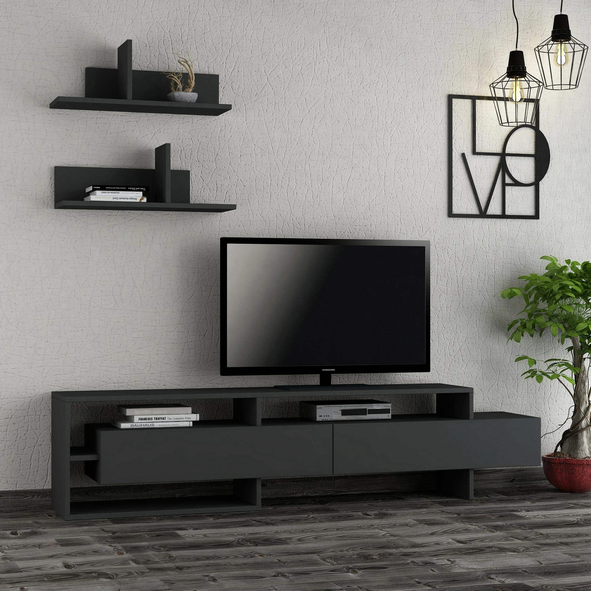 Njësi TV Skye Decor, ngjyrë antracit, Gara