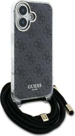 Mbështjellës Guess Crossbody Cord 4G Print për iPhone 16 Pro Max, i zi