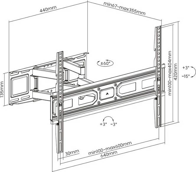 Mbajtëse muri për TV/Monitor EQUIP 37"-80", VESA 600x400, 40 kg, e lëvizshme/tilt, e zezë