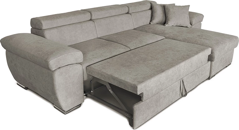 Divan qoshe me shtrat, i kthyeshëm, ngjyrë bezhë-kafe, Comy, 286x160x75-90cm