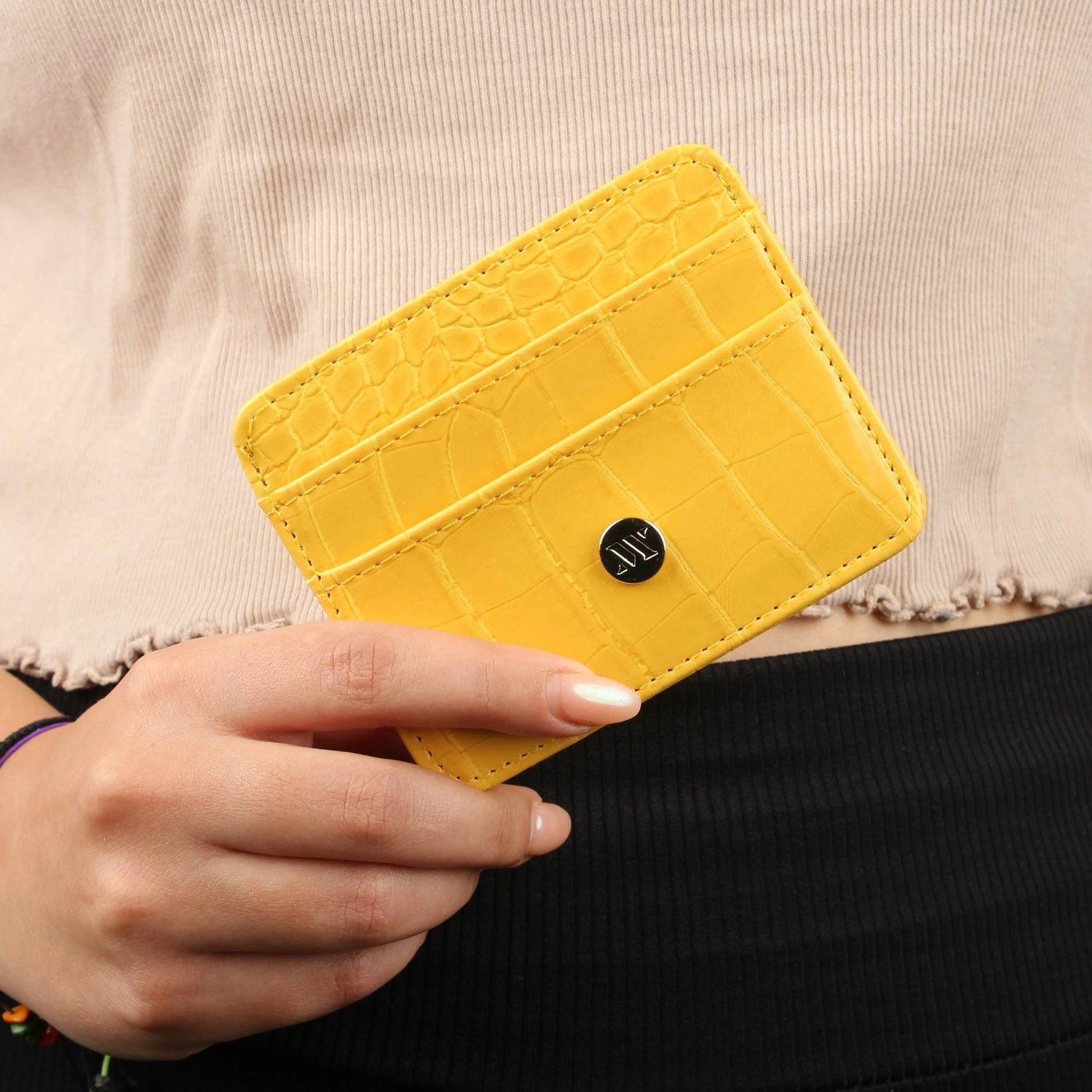 Portofol prej lëkure, mbajtës kartelash, ngjyrë e verdhë, Zoozie Bags, 2453