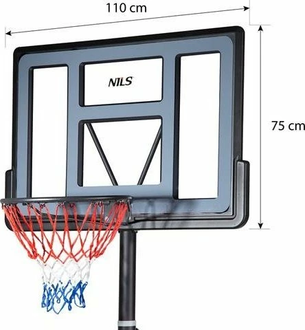 Kosh basketbolli Nils Extreme ZDKA21 i rregullueshëm 2.3-3.05 m, tabelë 110x75 cm, diametër unaze 45 cm, e zezë