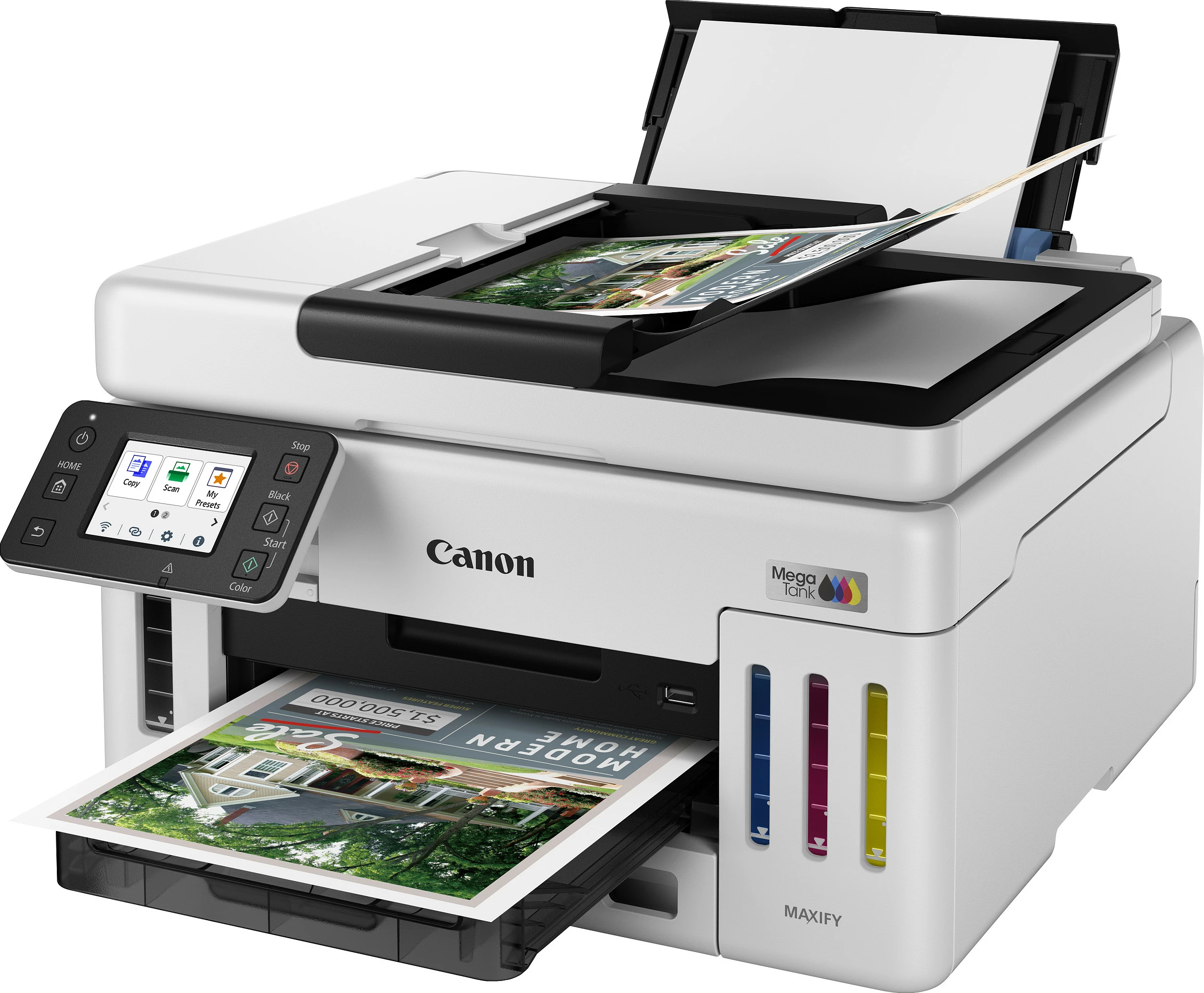 Printer multifunksional Canon MAXIFY GX6150, Inkjet me ngjyra, A4, Duplex, Wi‑Fi/Ethernet, bardh e zi