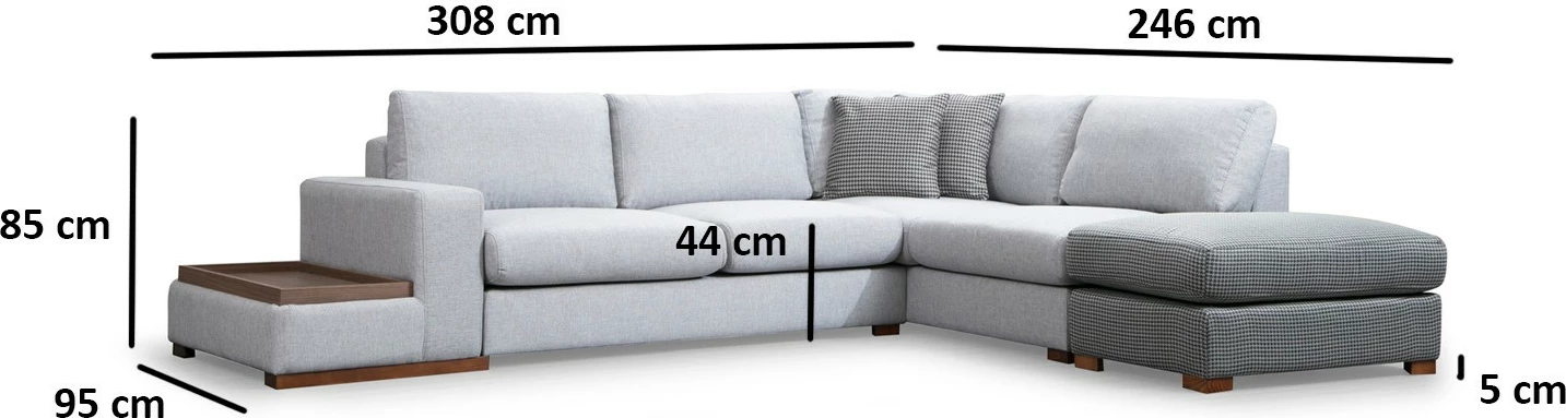 Këndare Atelier del Sofa, Loop 4, ngjyrë gri e çelët, me pouf dhe tavolinë anësore