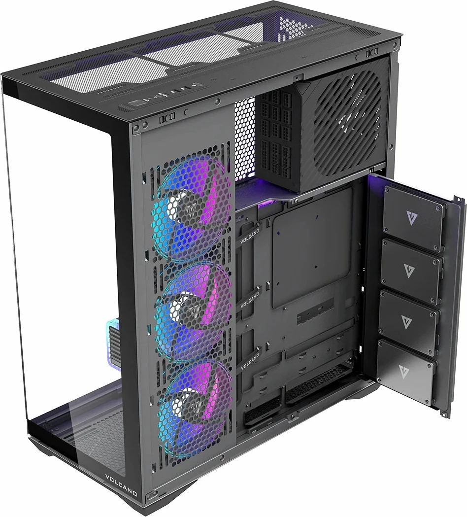 Kasë Modecom Volcano Space XL ARGB (AT-SPACE-XL-5F-ARGB-10) Full Tower ATX/eATX, 5x ventilatorë ARGB 140mm, USB-C, e zezë
