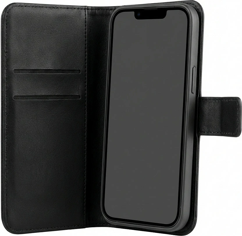 Mbështjellës PEDEA Shockproof për Apple iPhone 16 Pro, folio me xhepa për karta, i zi
