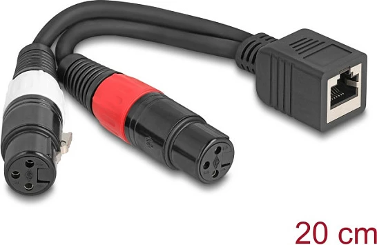 Kabllo adapter DeLOCK 88178, RJ-45 femër në 2x XLR 3-pin femër, 0.2 m, e zezë