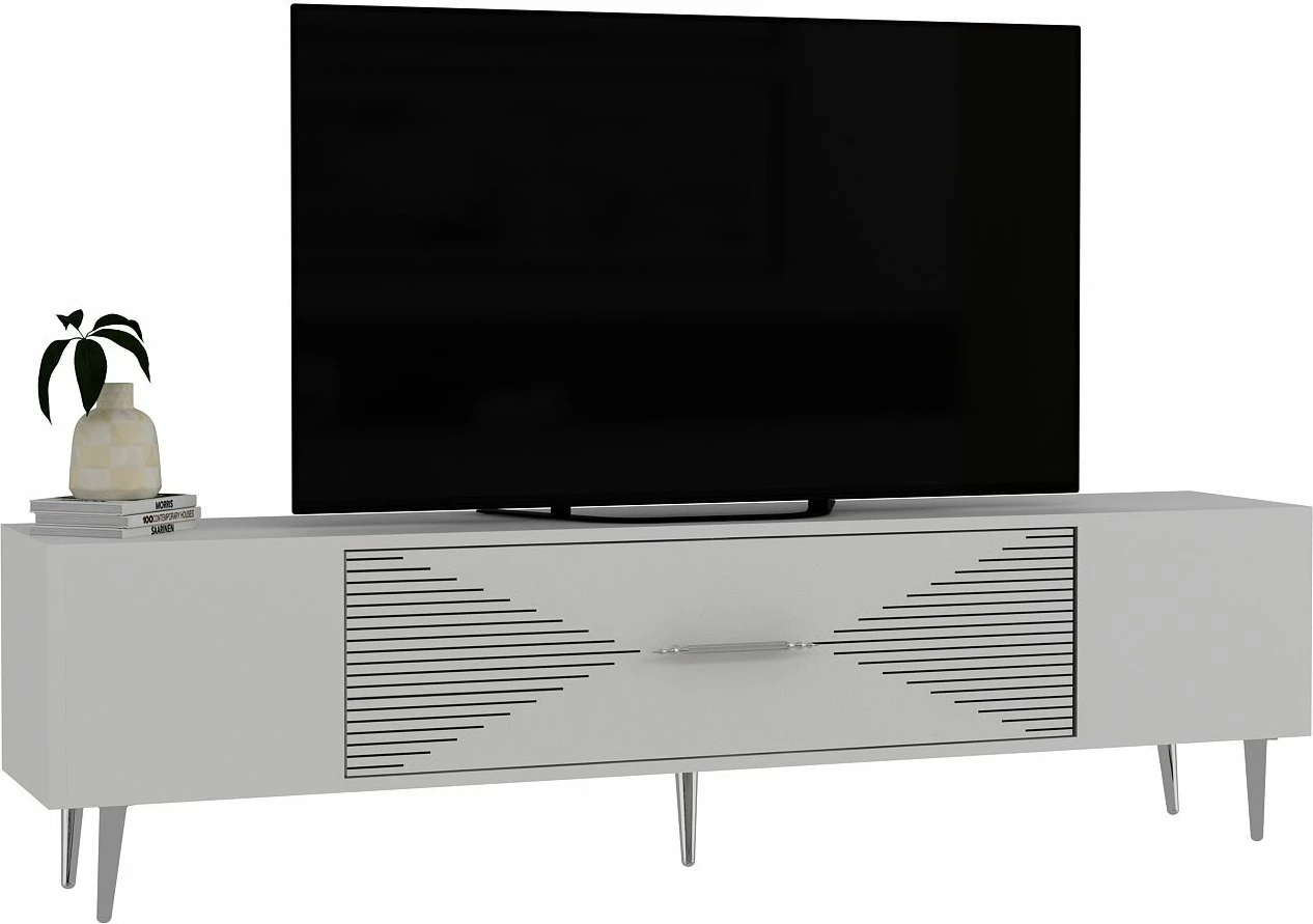 Komodë TV Skye Decor, e bardhë, argjend