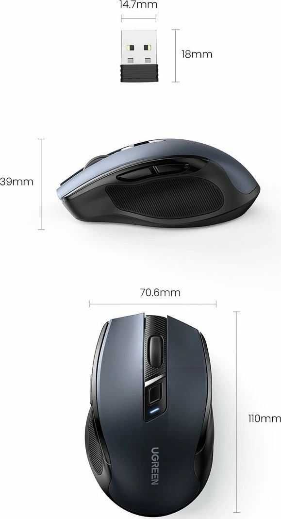 Maus Ugreen MU006 wireless optik 4000 DPI USB 2.4GHz, i zi