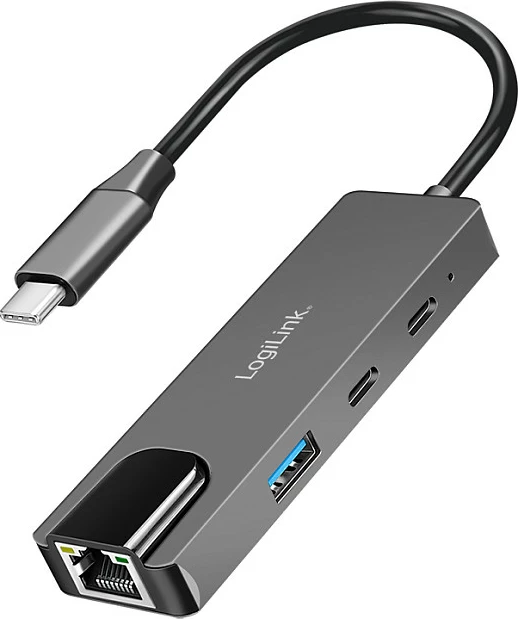 USB-C Hub LogiLink USB 3.2 Gen1, 3 porta, Ethernet 2.5G, gri