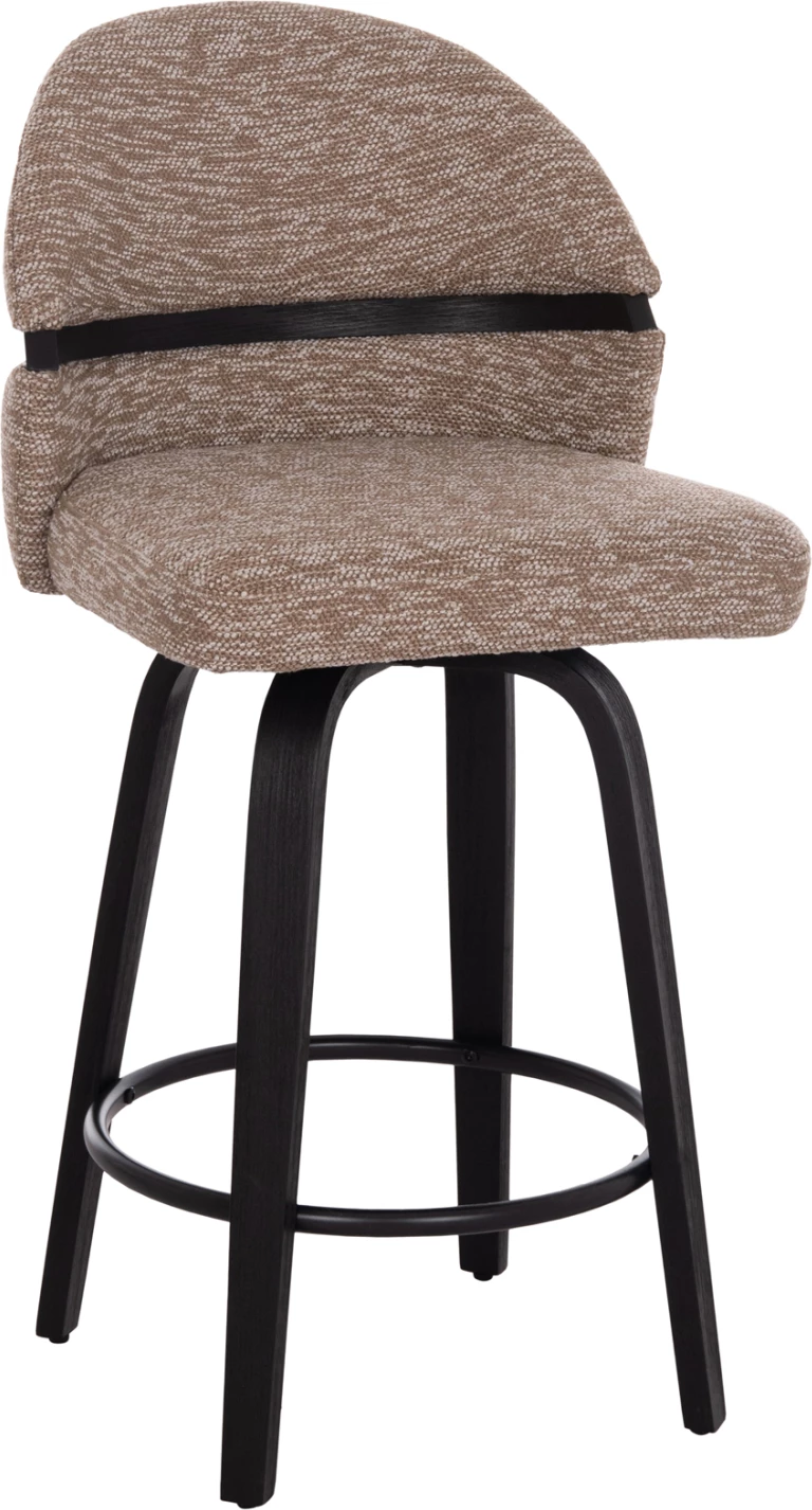 Karrige për bar rrotulluese Dekker, dru i zi, stof kafe, set prej 2 copë, 48x54x96cm