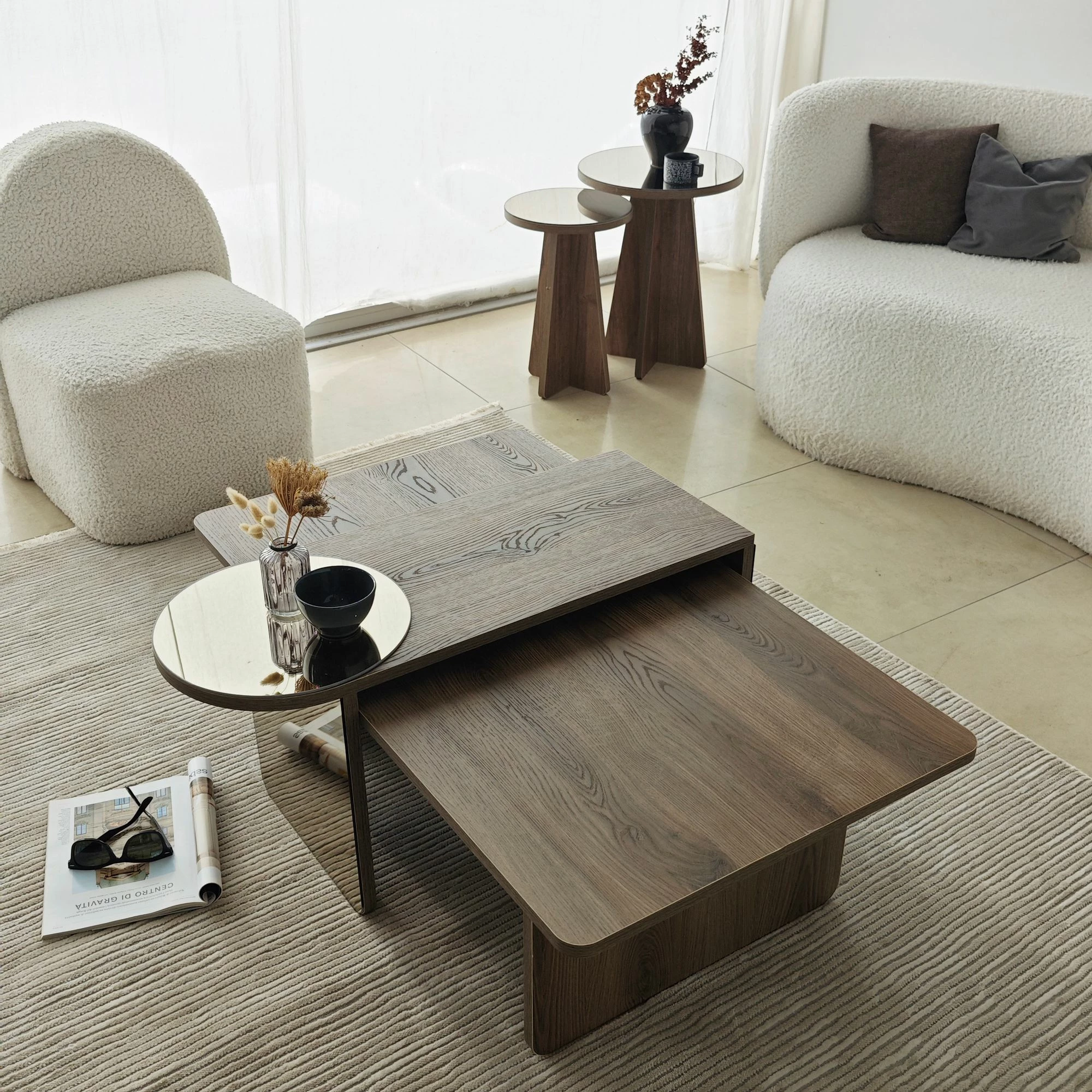 Set tavolinash kafeje Skye Decor, Luna 4, bronzie, walnut