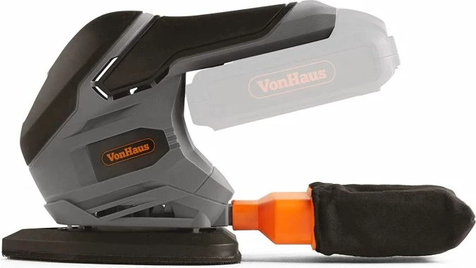 Lëmues trekëndor pa kabllo VonHaus E-Series MPN 3500172 18V, 140×140×94 mm, gri/zezë, me 5 letra zmerile + kuti pluhuri (pa bateri/karikues)